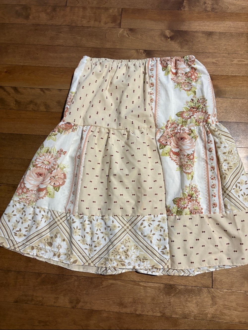Boho Floral Patchwork Skirt in Cream and Pink made with Vintage Cotton Sheets